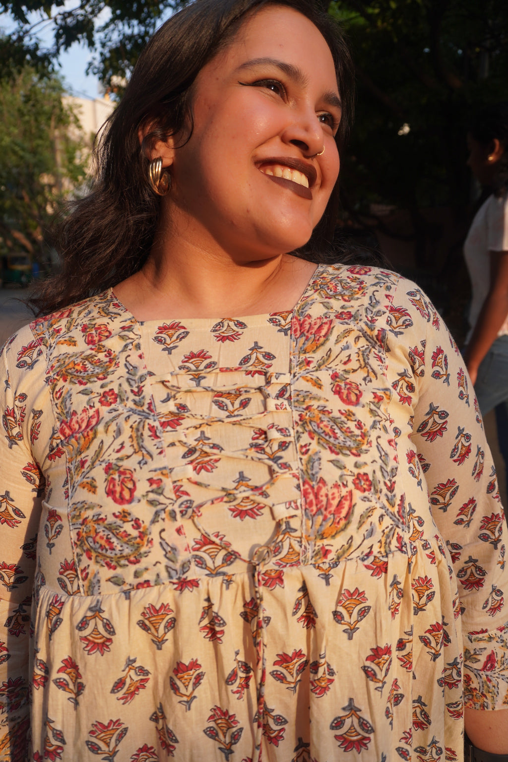 Gulnaar Bloom Peplum Short Kurti close-up