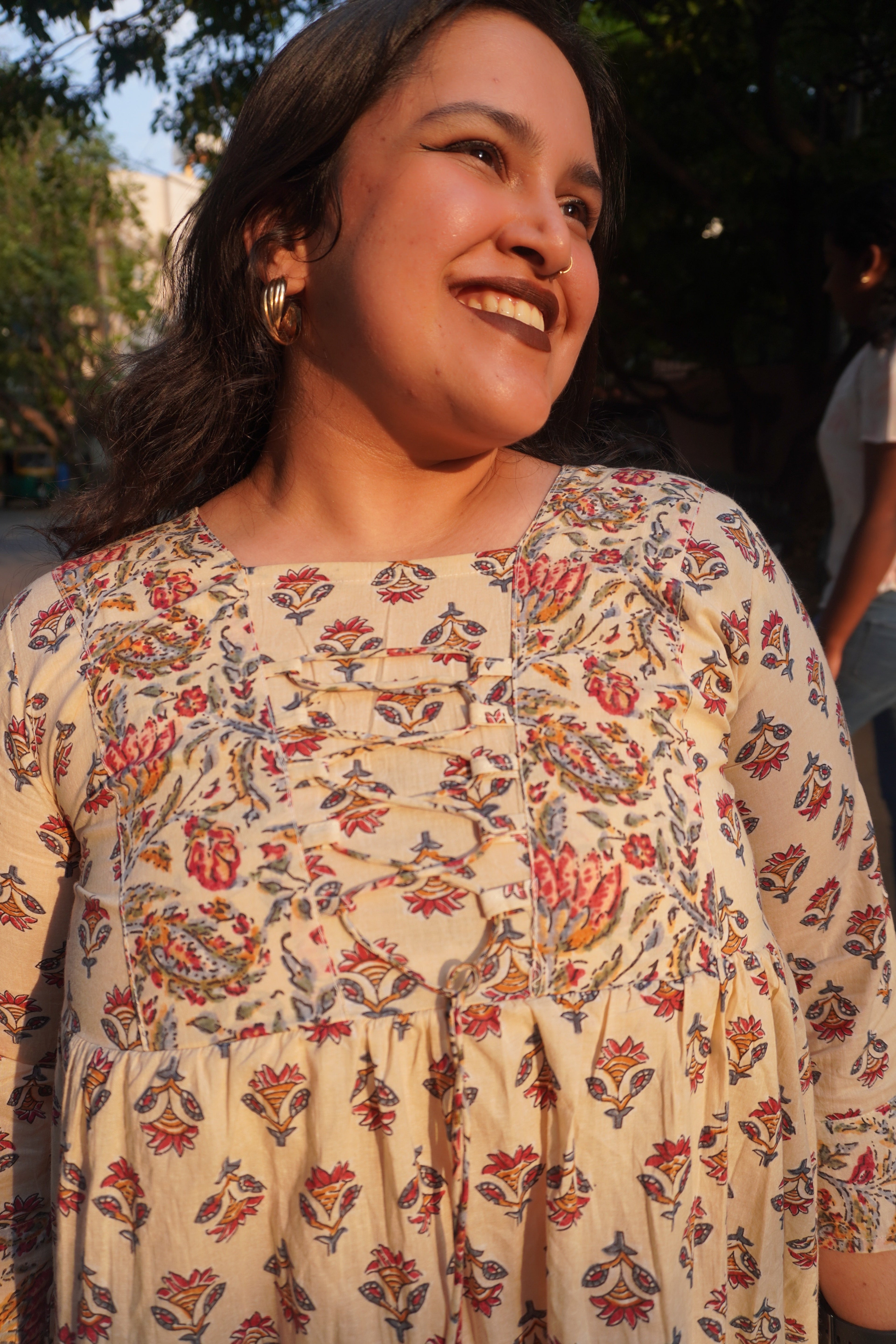 Gulnaar Bloom Peplum Short Kurti close-up