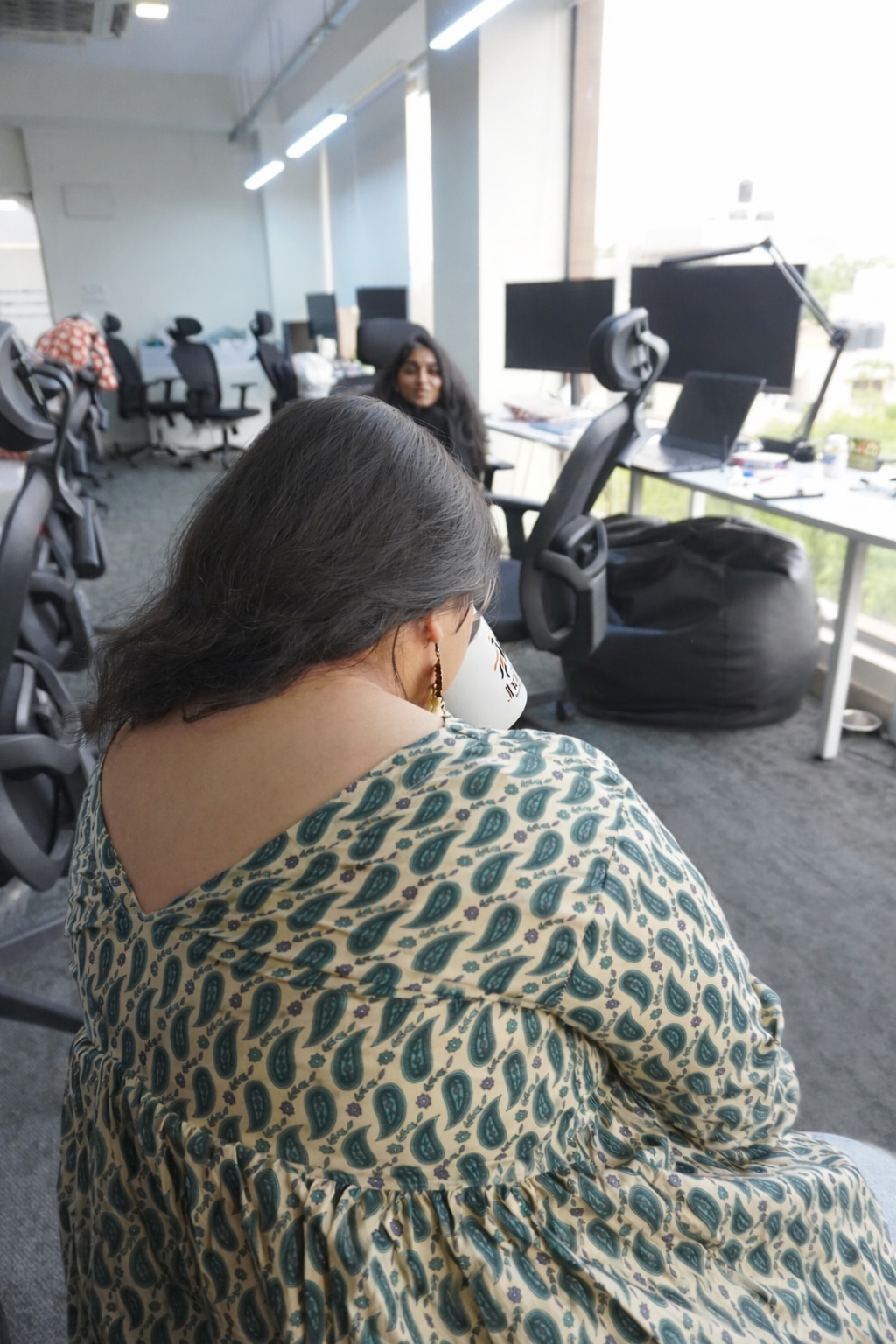 Teal Paisley Peplum Short Kurti back view