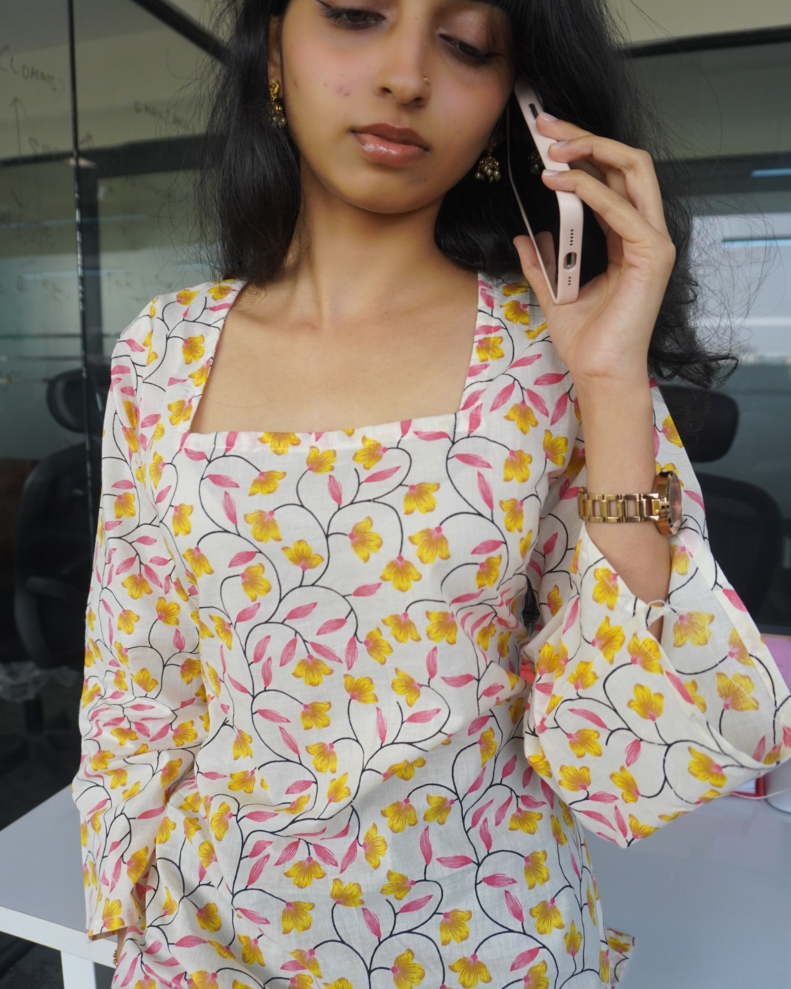 Pankhudi Square neck Short Kurti neckline close-up