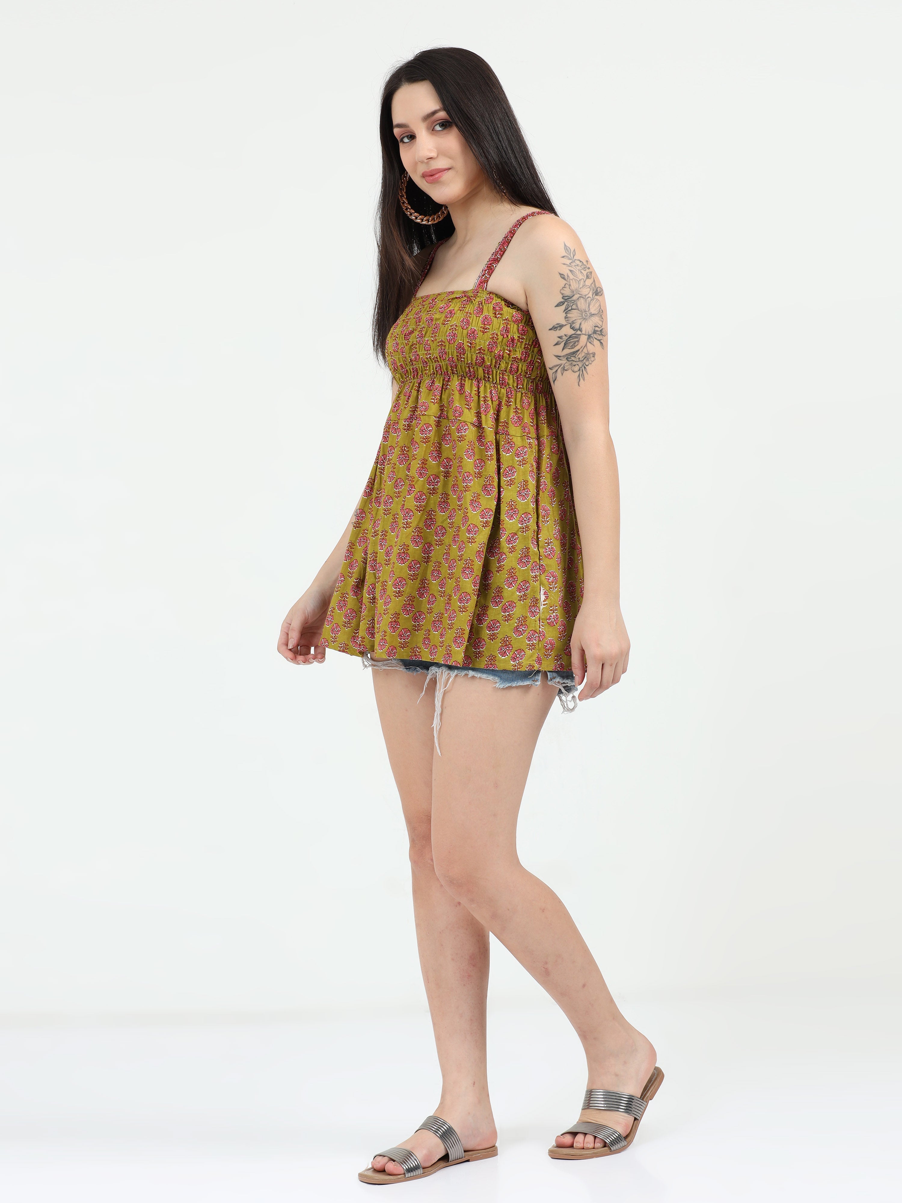 Olive Oomph Smocked Top