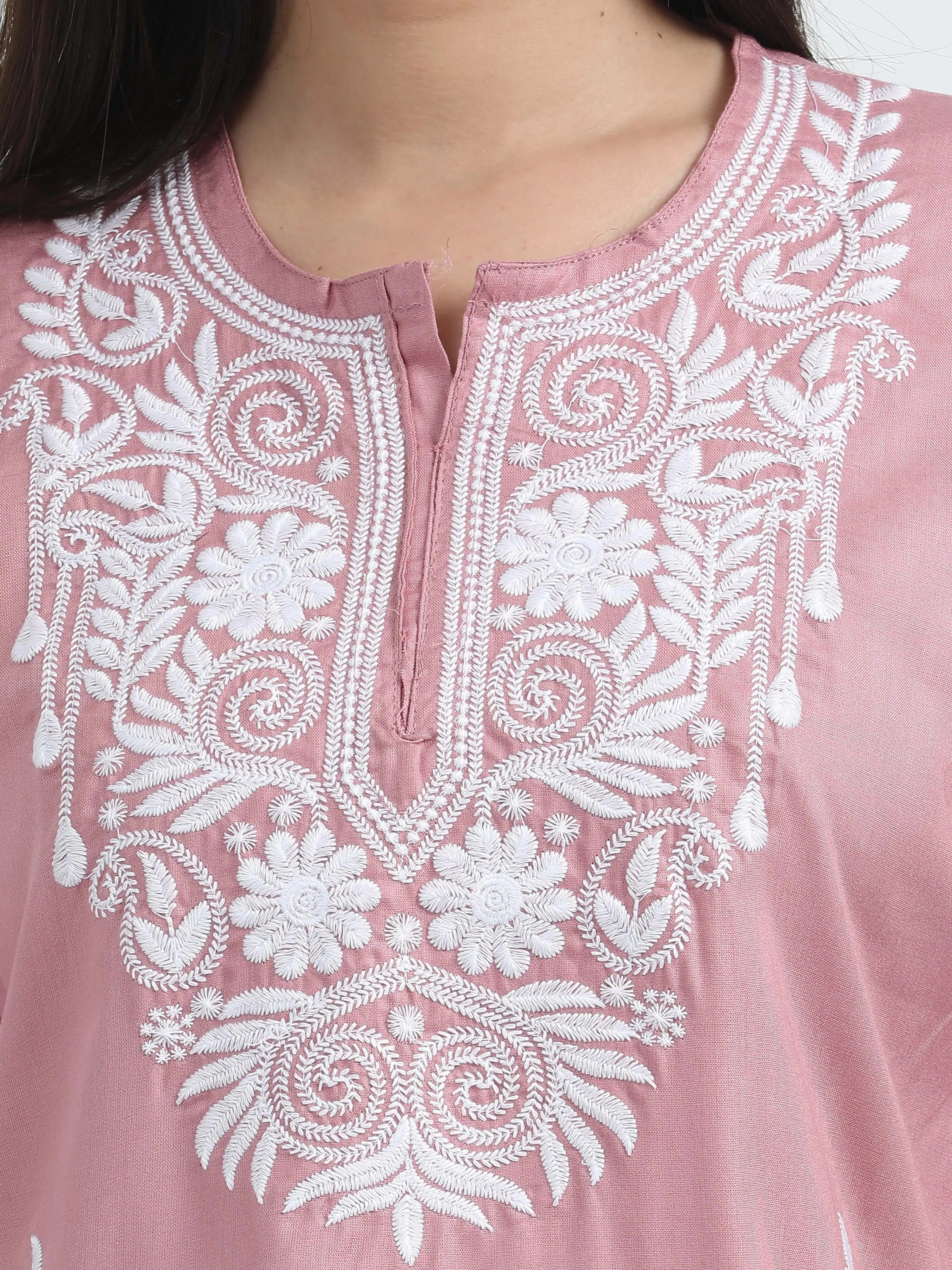 Pink Pankhudi Chikankari Short Kurta