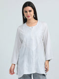 White Shubra Chikankari Short Kurta