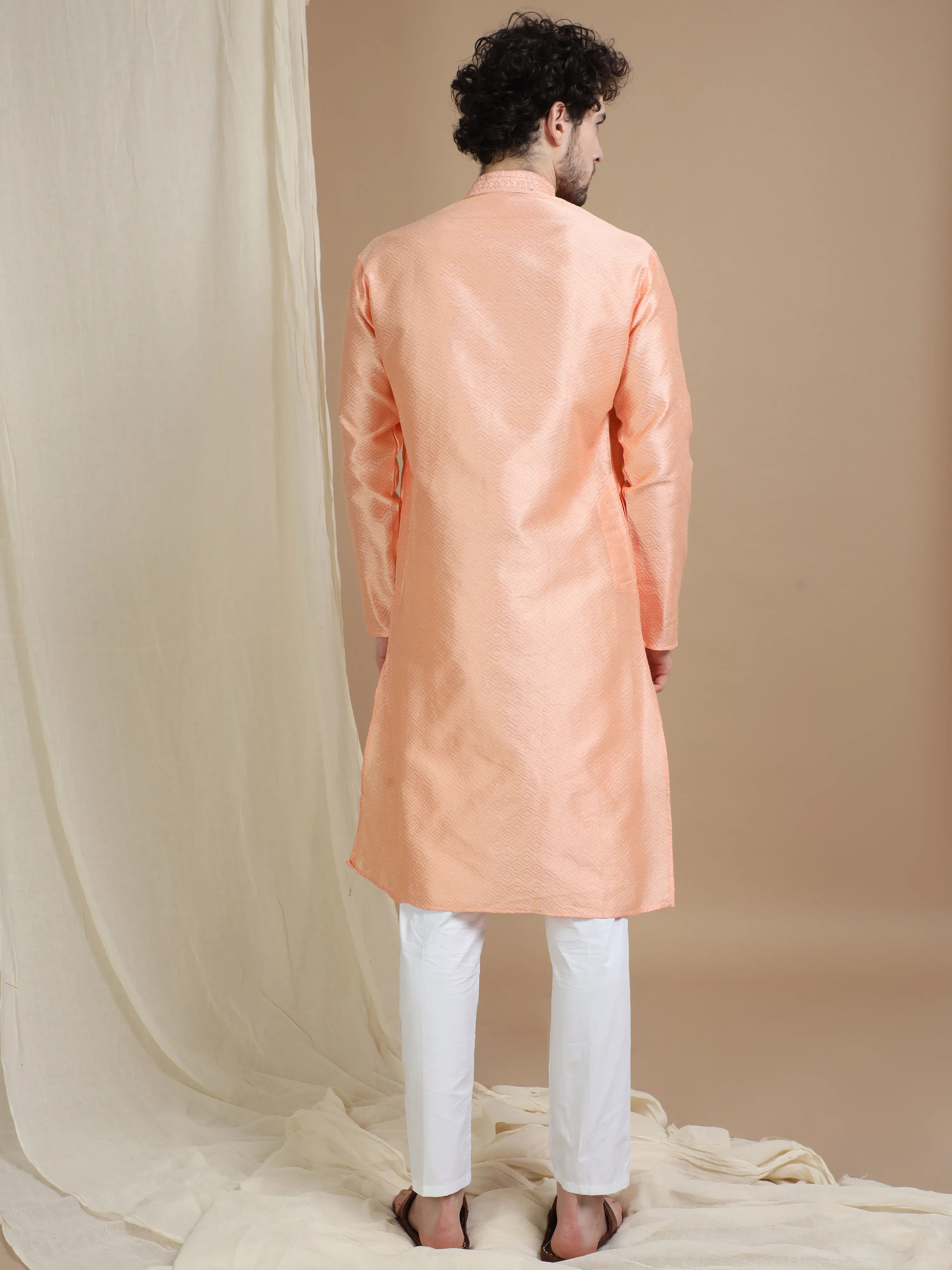 Orange Silk Blend Kurta