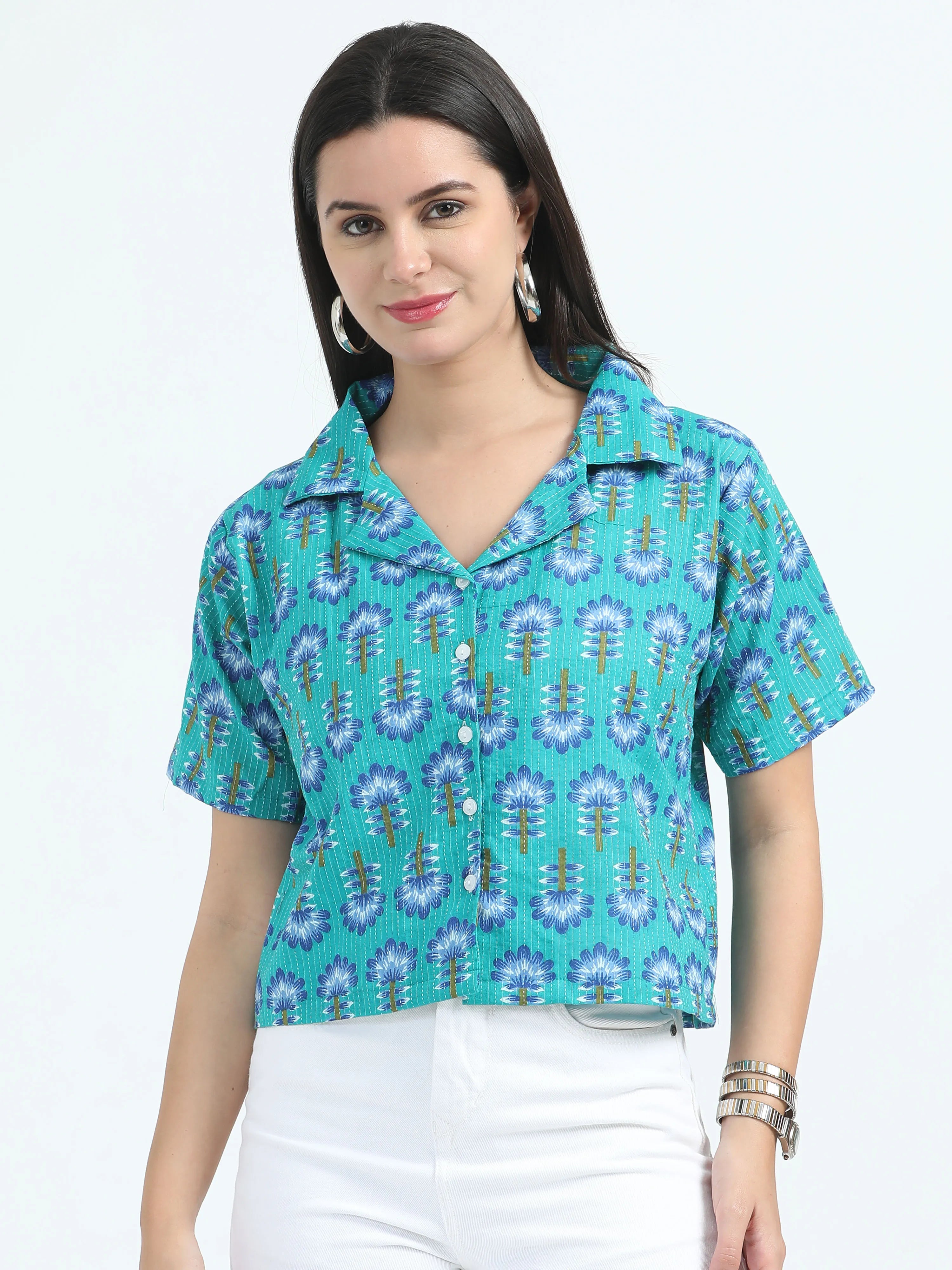 Sea Green Crop Shirt
